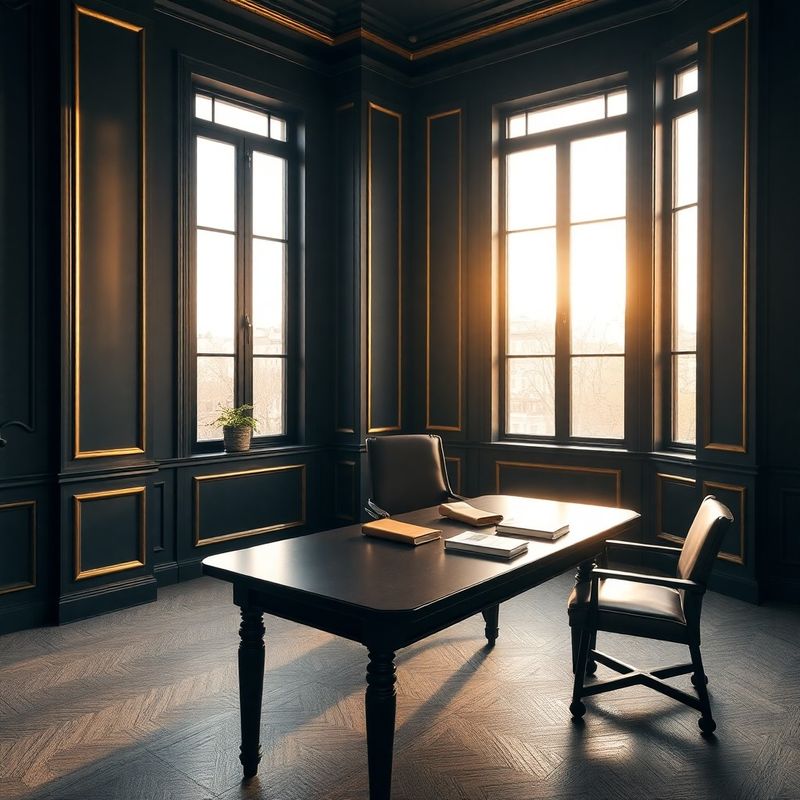 Birou de consultanță Studio Dragomir cu finisaje în nuanțe de cărbune și auriu